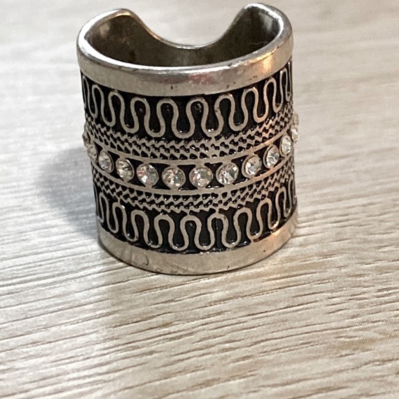 Express Sparkle Cigar Band Wide Crystal Bohemian Goth Ring Stainless Steel - Picture 4 of 14